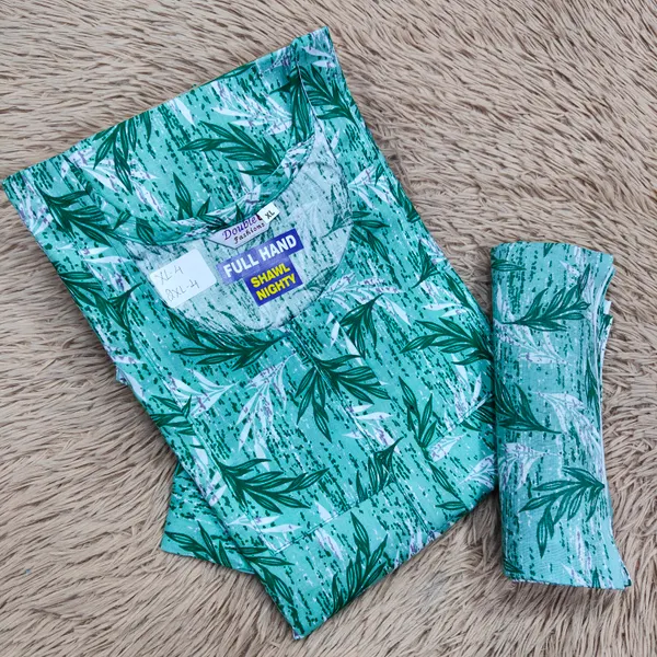 Premium Cotton Full Hand Nighty with Matching Shawl | NT2681