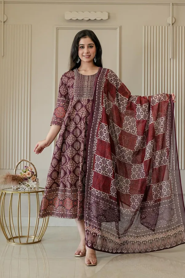 Premium Cotton Rayon Anarkali Kurti with Dupatta  | KS1271