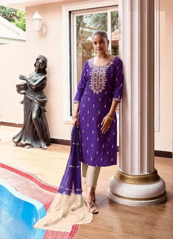 Premium Heavy Silk Embroidered Suit Set with Chanderi Dupatta | TS2170
