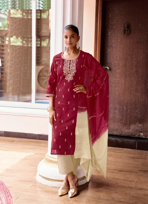 Premium Heavy Silk Embroidered Suit Set with Chanderi Dupatta | TS2172