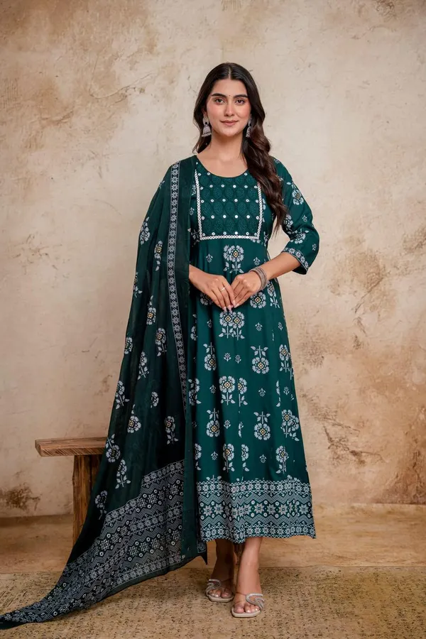 Premium Cotton Rayon Anarkali Kurti with Dupatta  | KS1267