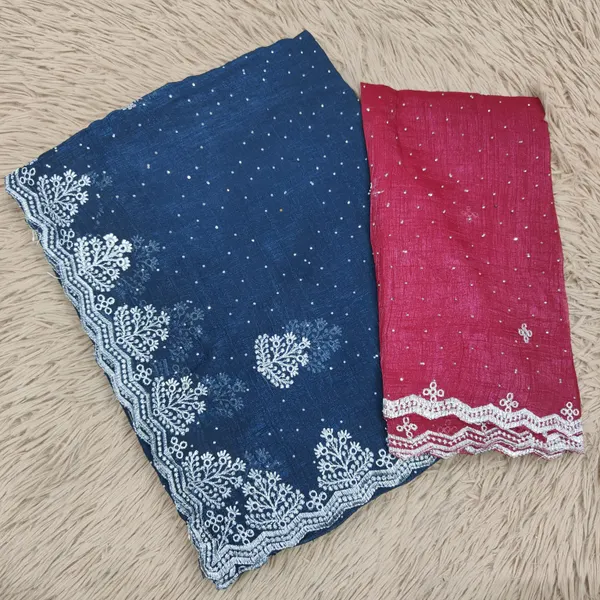 Premium Crushed Silk Saree with Silver Embroidery & Stone Work | SR84