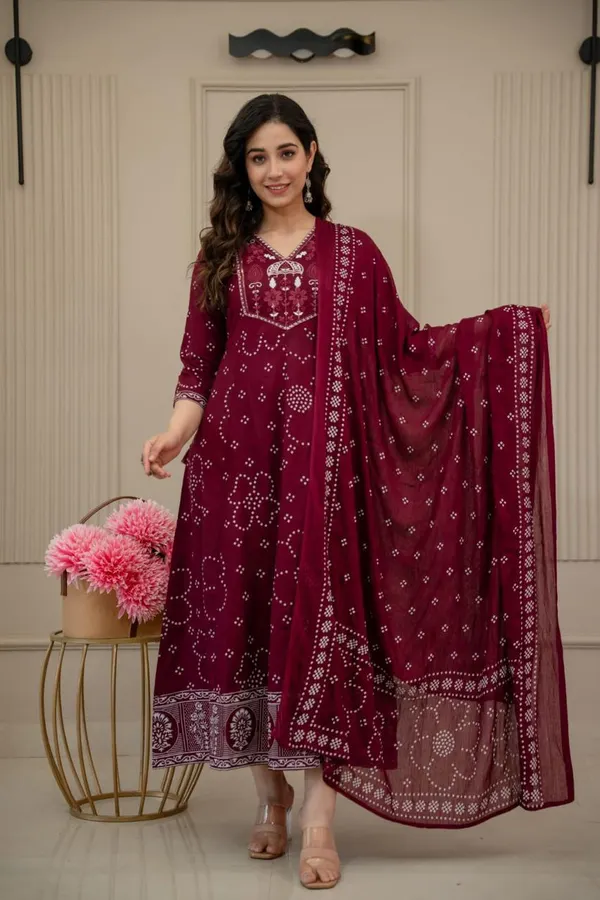 Rayon Cotton Long Anarkali Kurti with Dupatta | KS1240