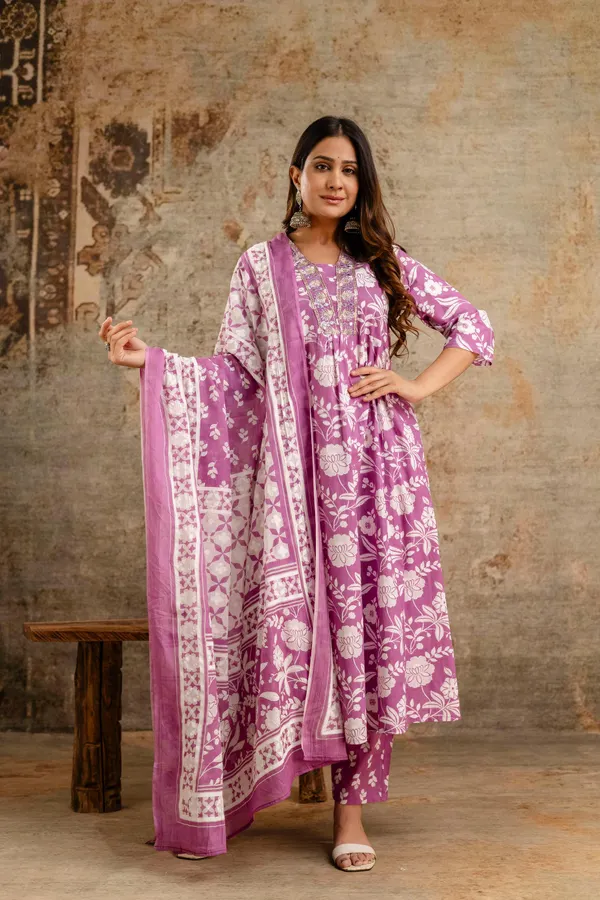 Premium  Cotton Panel Anarkali Bottom Dupatta Set | TS1806