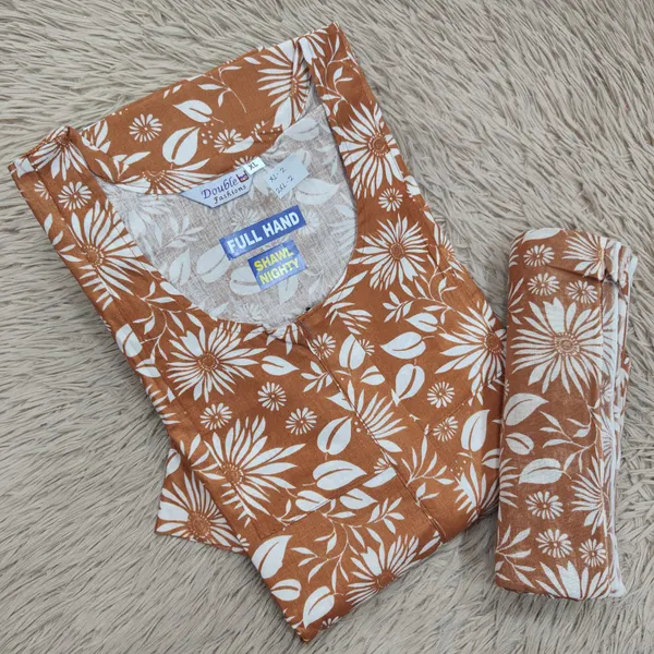 Premium Cotton Full Hand Nighty with Matching Shawl | NT3235