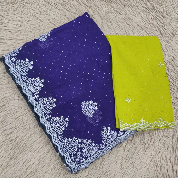 Premium Crushed Silk Saree with Silver Embroidery & Stone Work | SR84