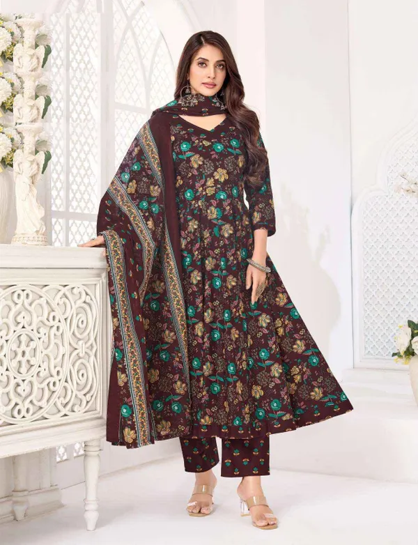 Pure Cotton Anarkali Top Bottom Dupatta Set | TS3547
