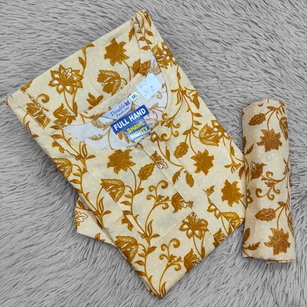 Premium Cotton Full Hand Nighty with Matching Shawl | NT2684