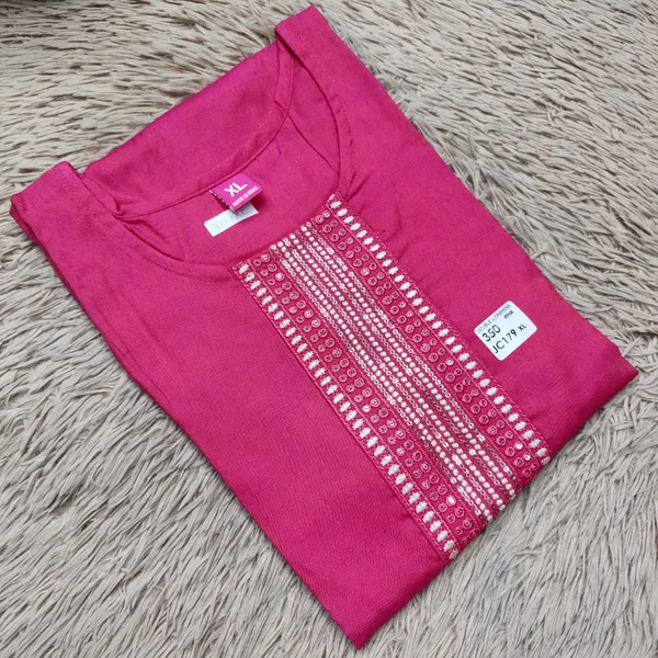 Premium Dual Tone Cotton Zari Embroidery Straight Kurti with Side Cut | SD50
