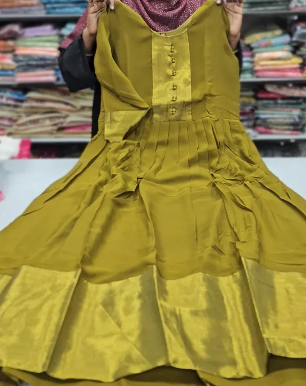Chiffon Anarkali with Golden Zari Border | AK1114
