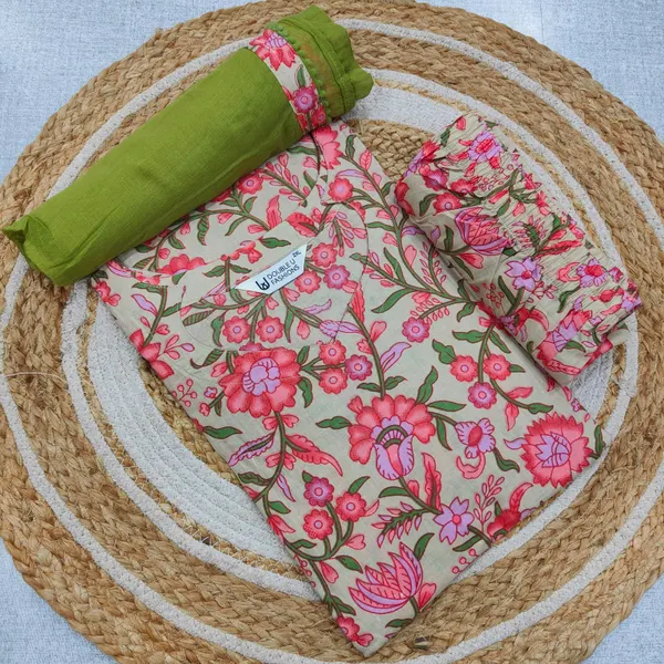 Pure 60/60 Cotton Straight Top Bottom & Dupatta Set | CO97