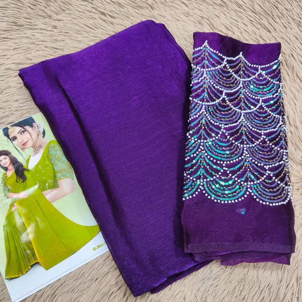 Premium Space Silk Plain Saree with Beads Work Border | SR40