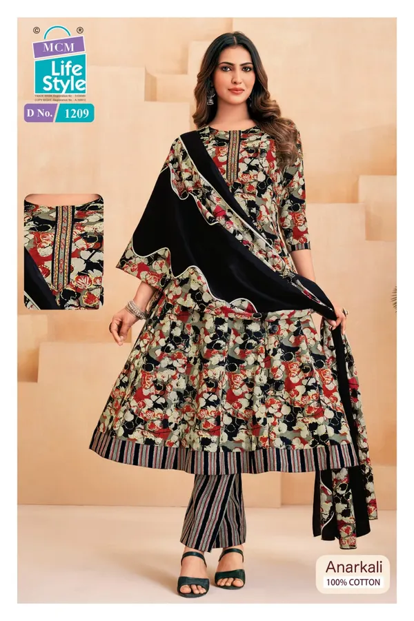Premium Cotton Panel Anarkali Top Bottom & Dupatta | MA1209
