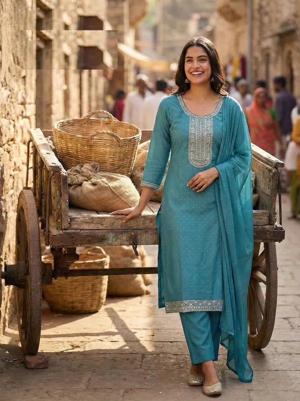 Roman Silk Straight Top Bottom Dupatta Set | TS2979