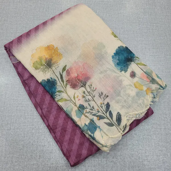 Soft Linen Saree with Zari work Flower Design  Scale loop Border | SR174