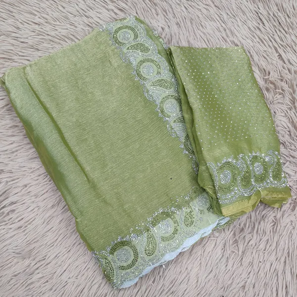 Premium Fendy Silk Pastel Saree with Multi-Colour Stone Work | SR91