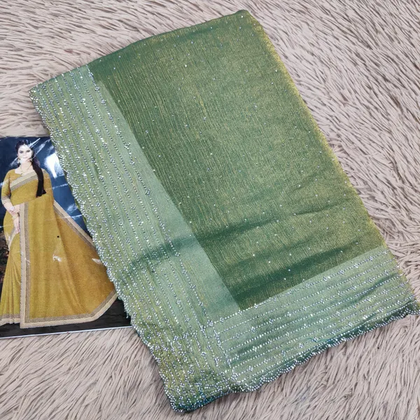 Premium Space Silk Plain Saree with Heavy Stone Work |SR38