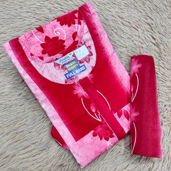 Premium Cotton Full Hand Nighty with Matching Shawl | NT2675