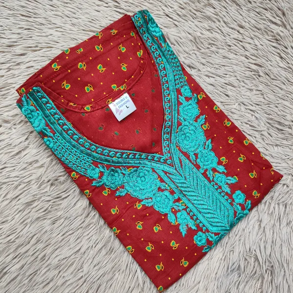 Pure Cotton Embroidery Nighty Fully Overlocked | NT2542