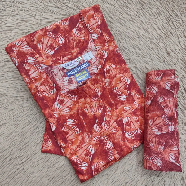 Premium Cotton Full Hand Nighty with Matching Shawl | NT3234