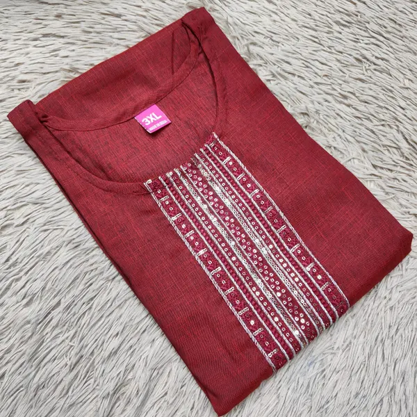 Premium Dual Tone Cotton Zari Embroidery Straight Kurti with Side Cut | SD51