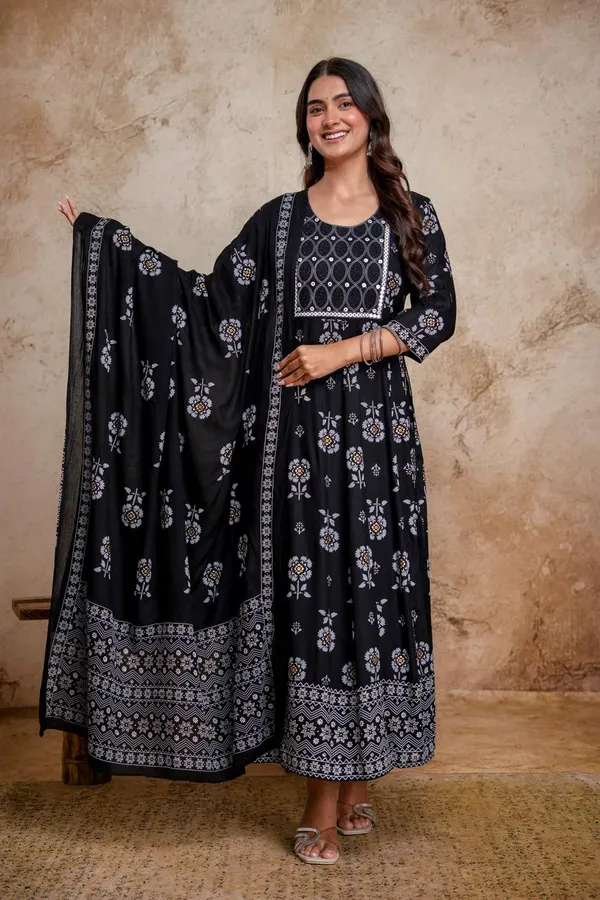 Premium Cotton Rayon Anarkali Kurti with Dupatta  | KS1269