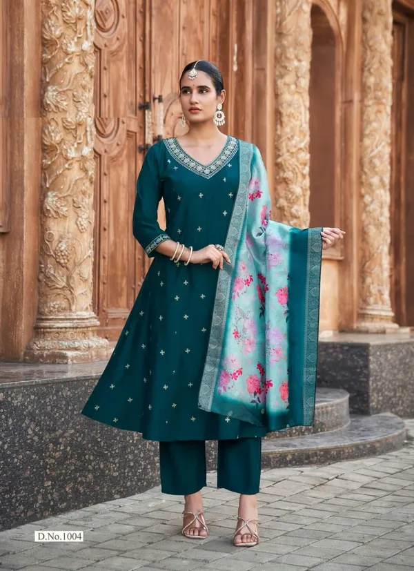 Heavy Gadhwal Dyed A-Line Top Bottom Dupatta Set | TS3655