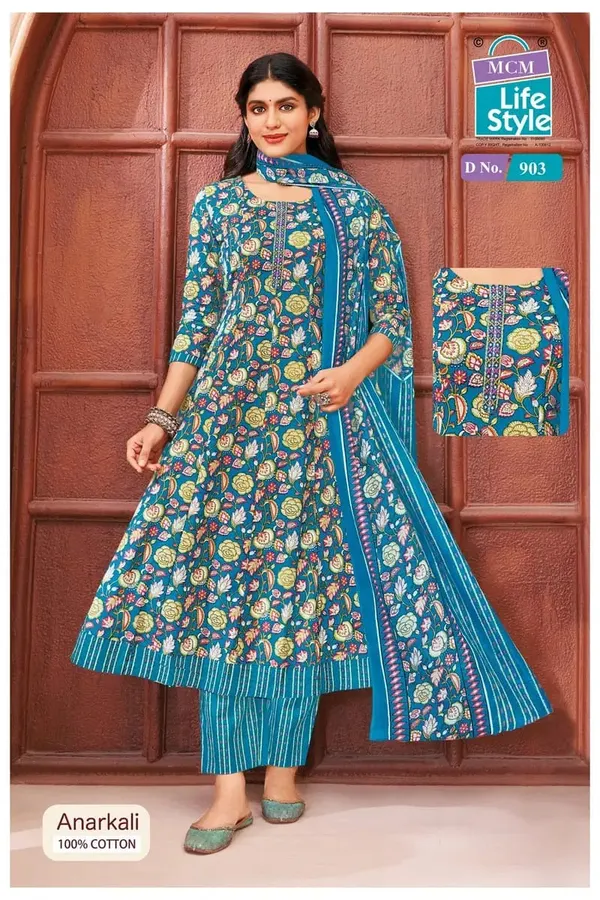 Premium Cotton Panel Anarkali Top Bottom & Dupatta  | SW903