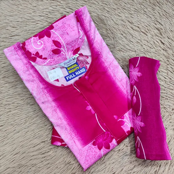 Premium Cotton Full Hand Nighty with Matching Shawl | NT2674