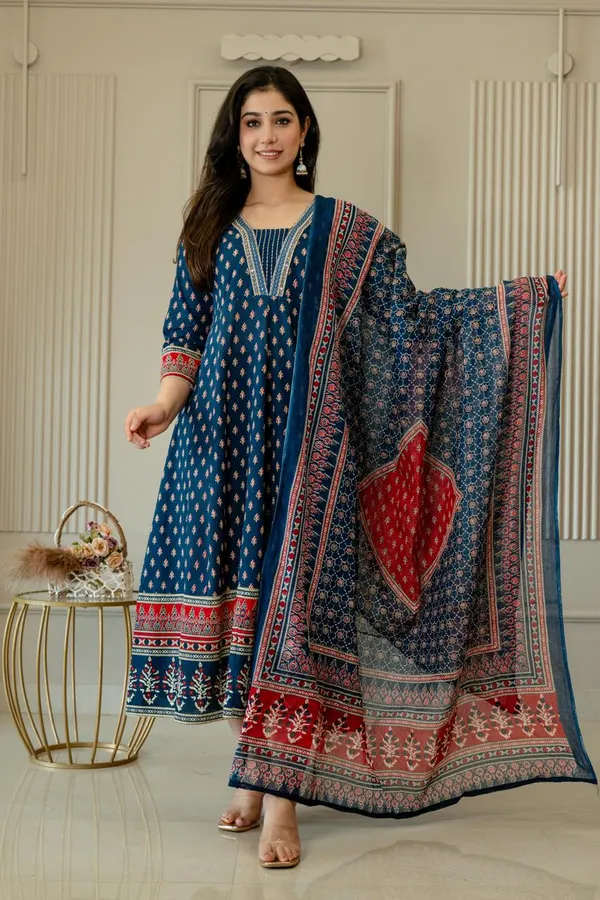 Premium Cotton Rayon Anarkali Kurti with Dupatta | KS1255
