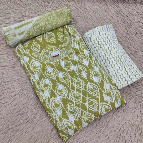 Cotton Anarkali Top Bottom Dupatta Set | TS3028