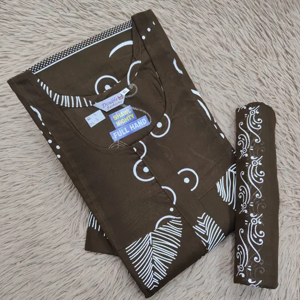 Premium Cotton Full Hand Nighty with Matching Shawl | NT3222