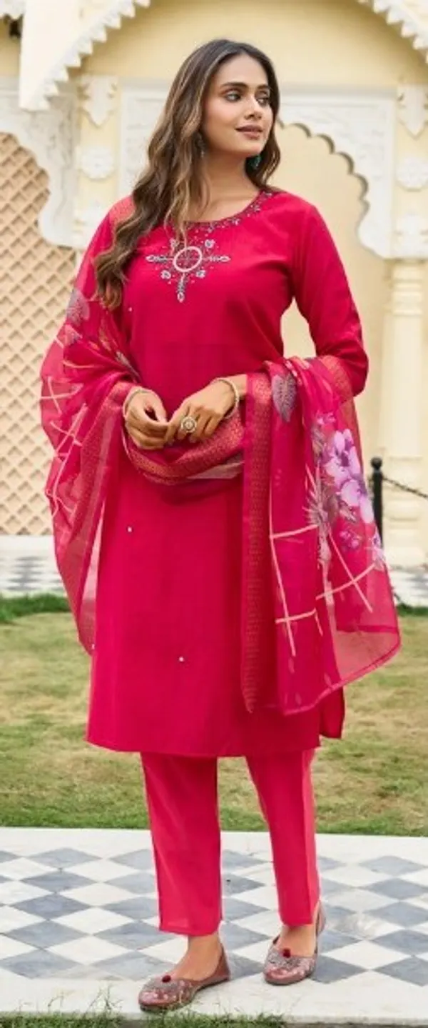 Premium Heavy Silk Handwork Suit Set with Chanderi Digital Zari Dupatta | TS2178