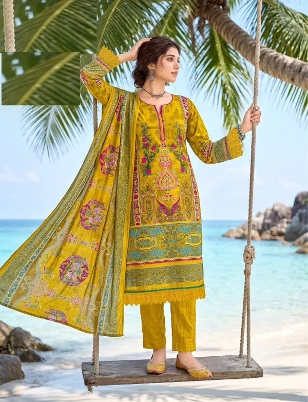 Pure Cotton Karachi Style Side Cut Top Bottom & Dupatta | TS3767
