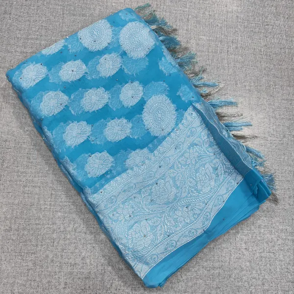 Soft Chiffon Saree with Silver Zari & Stone Work | SR71
