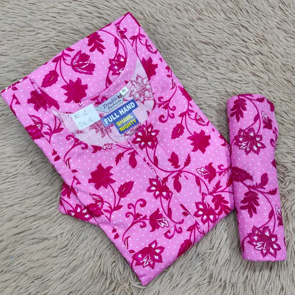Premium Cotton Full Hand Nighty with Matching Shawl | NT2687
