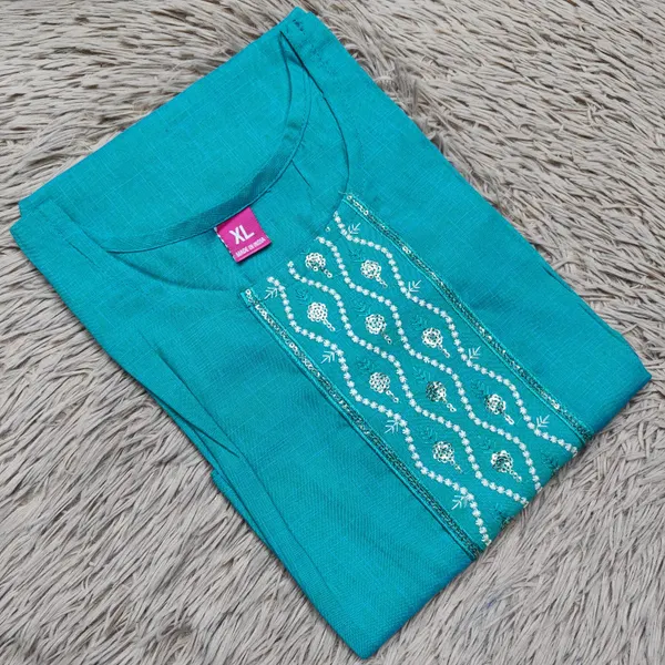 Premium Dual Tone Cotton Zari Embroidery Straight Kurti with Side Cut | SD47