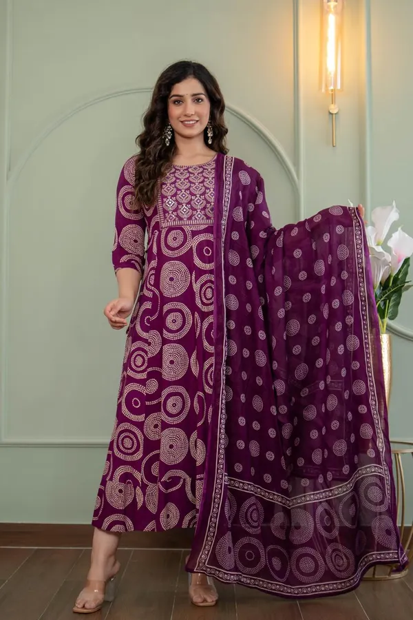 Premium Rayon Anarkali Kurti with Dupatta | KS977