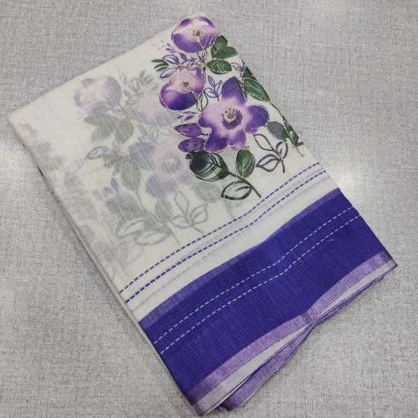 Soft Linen Saree with Zari work Flower Design with Heavy Work Blouse | SR98
