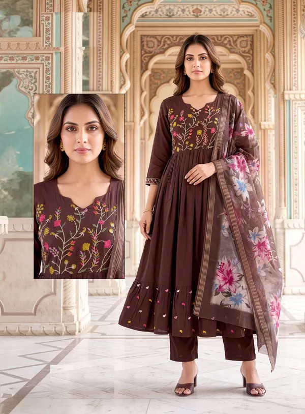 Roman Cotton Umbrella Top Bottom Dupatta | TS3772
