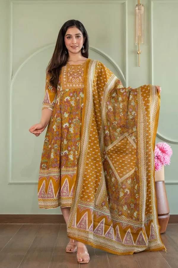 Premium Cotton Rayon Anarkali Kurti with Dupatta | KS1262