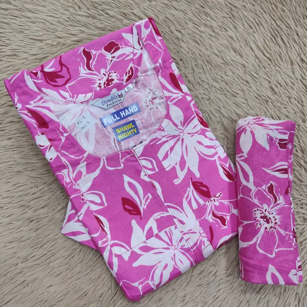 Premium Cotton Full Hand Nighty with Matching Shawl | NT3226