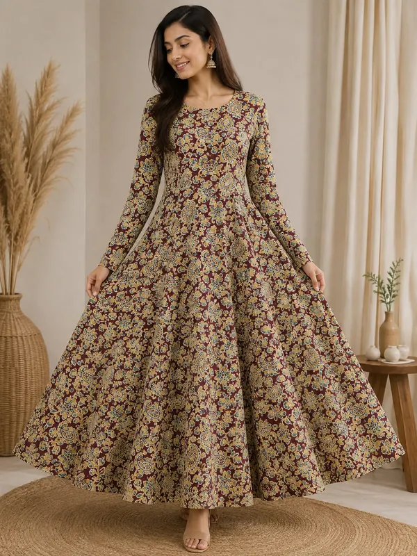 Pure Jaipur Cotton Long Full Sleeve Anarkali | AK2195