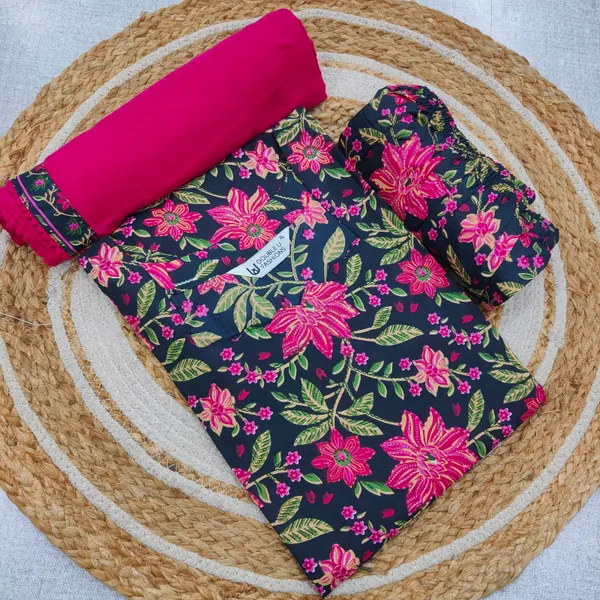 Pure 60/60 Cotton Straight Top Bottom & Dupatta Set | CO91
