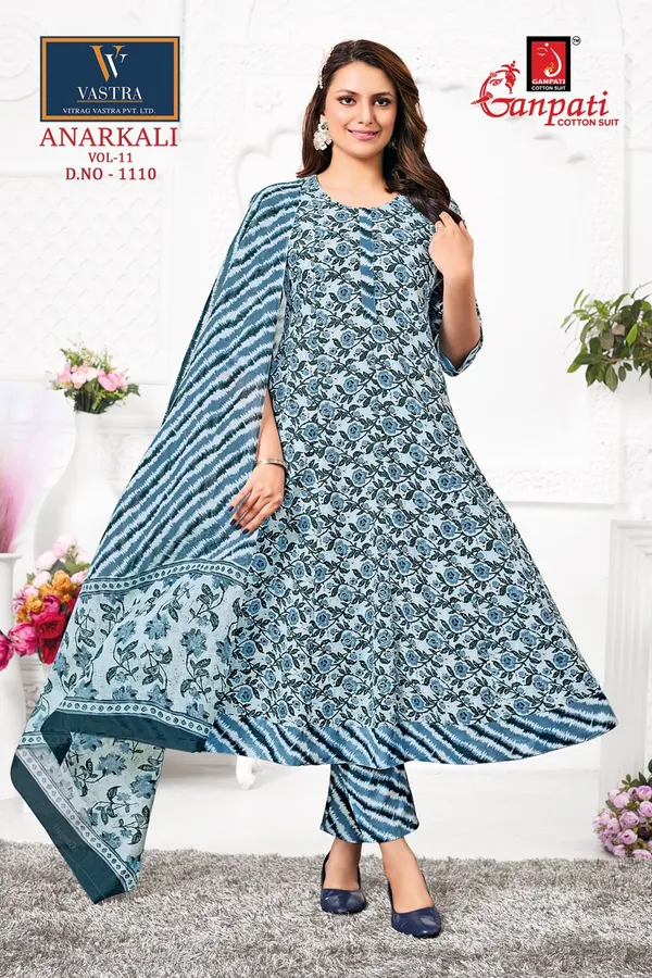 Ganpati Anarkali Top Bottom Dupatta | Pure Cotton | GN1110