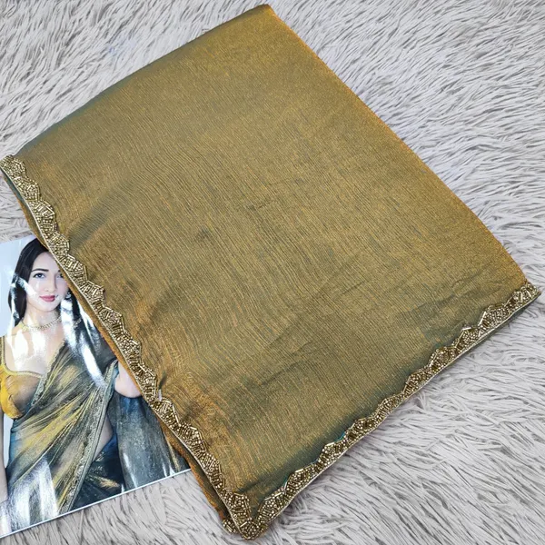 Premium Space Silk Plain Saree with Beads Work Border |SR30