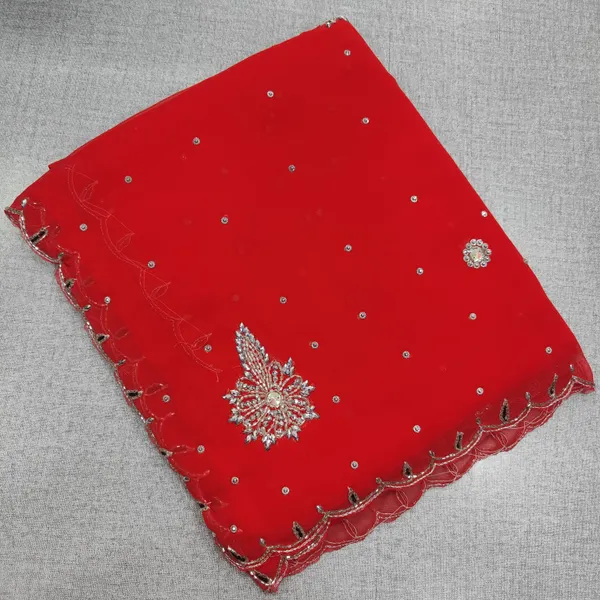 Plain chiffon Saree with Culcatta handwork | SR196