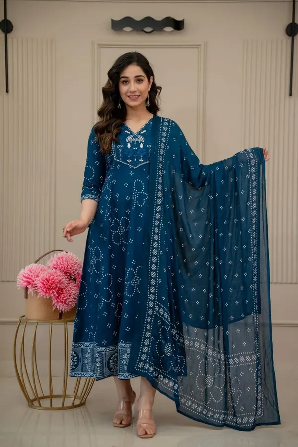Rayon Cotton Long Anarkali Kurti with Dupatta | KS1238