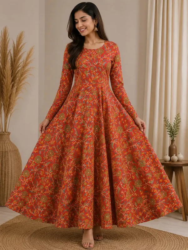 Pure Jaipur Cotton Long Full Sleeve Anarkali | AK2186