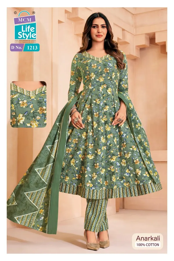Premium Cotton Panel Anarkali Top Bottom & Dupatta | MA1213